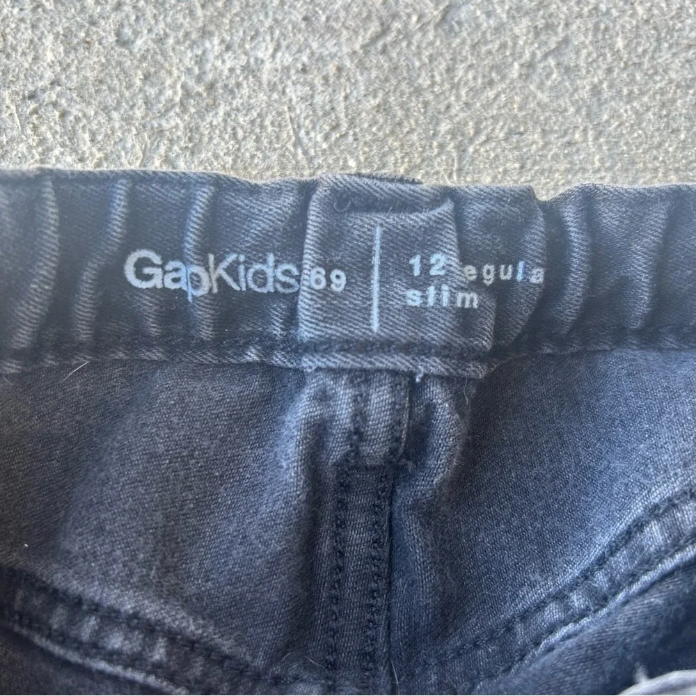 GapKids 1969 Black Slim Jeans Youth Size 12 Regular Adjustable Waist Patches